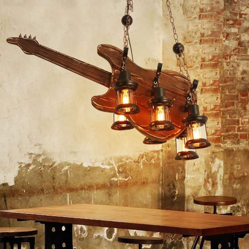 Modern Deckenlampe Holz Pendelleuchte Retro Industrial Style Kronleuchter Gitarre Holz Lampen
