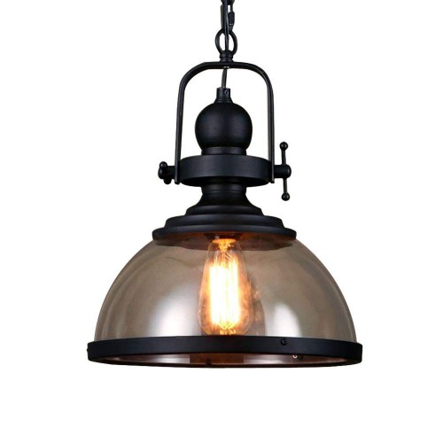 Retro Pendelleuchte Glassschirm Rund Design Vintage Küche Lampe Eisen Hängeleuchte