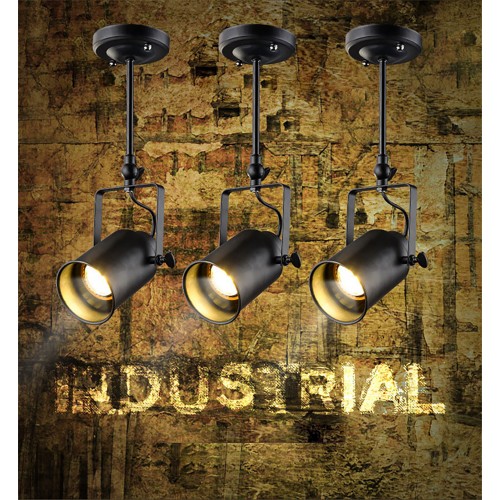 Deckenstrahler LED Retro Vintage Strahler Deckenspot Innen Lampen Schwenkbar Industrie Wand Spot Schwarz Einstellbare Leuchte Beleuchtung