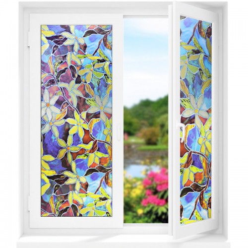 3D Farbig Statisch Fensterfolie Dekoration Fensteraufkleber Blumen