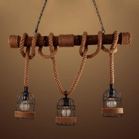 Rustikale Hanf-Seil-Pendelleuchte - Perfekt für die Dekoration - Vintage Rope Hängeleuchte - Eisen Käfig Hängelampe
