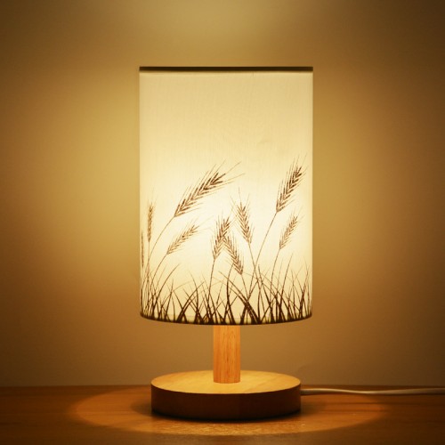 Nachttischlampe, minimalistische Massivholz Tischlampe Nachttischlampe, runde einfache Schreibtischlampe, Nachttischlampe mit Stoffschirm