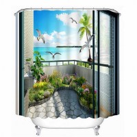 Duschvorhang-Ozean-Szene des Badezimmer-3D im Balkon