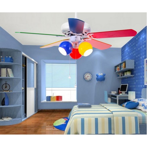 Colorful Cartoon Kinderzimmer Deckenventilator mit 5 Holzklingen und Zugseil - 42 Zoll