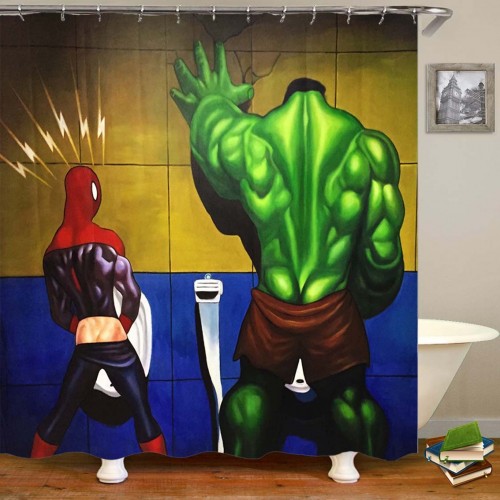 3D Waterproof Superhero Hulk und Spiderman Badezimmer Duschvorhang