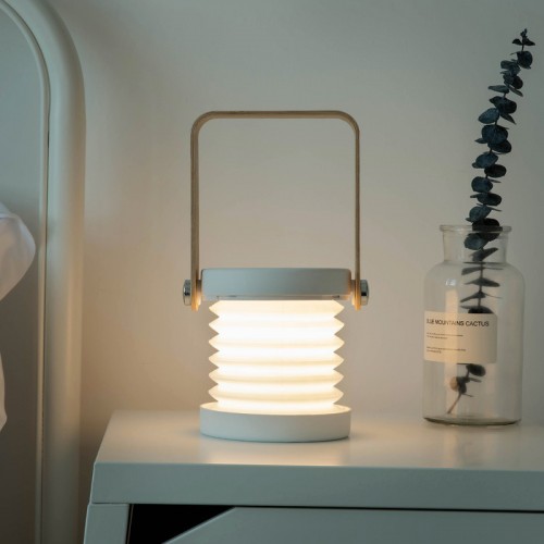 Tragbare Tischlampe LED Nachtlicht Laterne Nachttischlampe mit Holz-Handgriff, 3 Helligkeitsstufen, Touch-Bedienung, klappbare Tischleuchte Leselampe für Schlafzimmer Wohnzimmer Camping