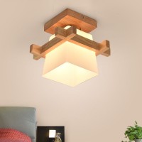 E27 Moderne Deckenleuchte Holz Glas Minimalistische Deckenlampen Kreative Deckenbeleuchtung Einfach Deckenstrahler für Wohnzimmer Esszimmer Schlafzimmer Korridor (A)