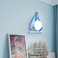 Kinder Wandleuchte LED Nachtlampe Kreative Segelboot Wandlampe Mit Schalter Rund Milchglas Lampenschirm  für Schlafzimmer Wohnzimmer Flur Treppen (Lichtquelle enthalten) 