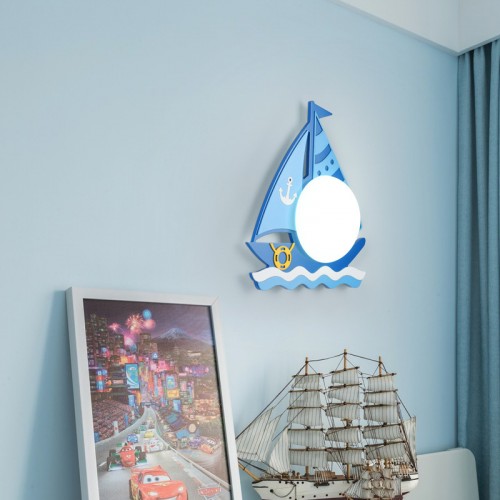 Kinder Wandleuchte LED Nachtlampe Kreative Segelboot Wandlampe Mit Schalter Rund Milchglas Lampenschirm  für Schlafzimmer Wohnzimmer Flur Treppen (Lichtquelle enthalten) 