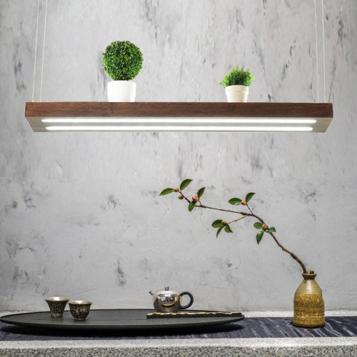 LED Hängelampe | Perfekt über dem Esstisch | Pendelleuchte Holz |  Edles Design  | als Regal verwendbar | Dimmbar (100 cm)
