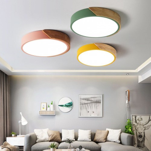 LED Deckenleuchte, 24W  5CM  LED Flurlampe, Runde Deckenlampe Wohnzimmer, Holz & Metall, H x D: 5 x 40 cm, Schwarz [Energieklasse A++]