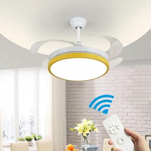 LED Unsichtbare Lüfter einfache Deckenventilator mit Lampe, Macaron Deckenventilator Licht für Kinder Fan Lichter, Dreifarbiges Dimmen + Fernbedienung 107㎝*48㎝