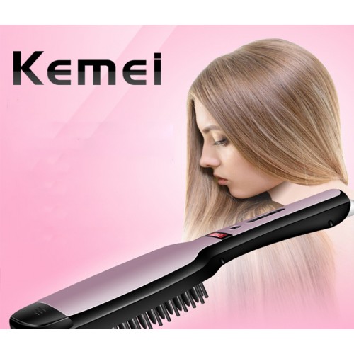 KEMEI LED Glattes Haar kämmen Haarglätter aus Keramik Multifunktions-Spritzkamm Negative Ionenhaarpflege