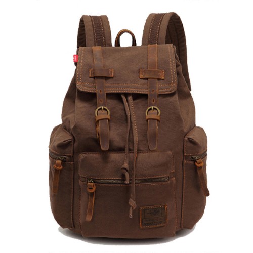 AUGUR Vintage Canvas Kuh Leder Rucksack Wandern Daypacks Computer Laptop Rucksäcke Unisex Casual Rucksack Satchel Bookbag Bergsteigenbeutel für Männer