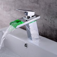 LED Chrom Farbwechselbehälter Einhand-Einloch-Spüle Wasserfall Wasserhahn