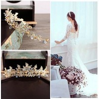 Kristall Strass Krone Gold Tiara für Frauen Perle Blume Braut Haarschmuck