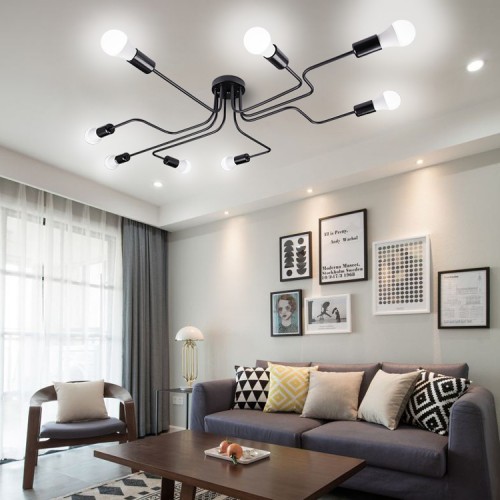 8 Lichter Metall Unterputz Deckenleuchte Moderne Schwarze Stahl Kunst Mitte Jahrhundert Vintage Sputnik Kronleuchter Wohnzimmer Esszimmer Schlafzimmer Küche Leuchten