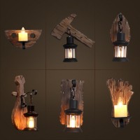 Vintage E27 Wandleuchte Retro Kerzen Form Wandleuchte Metall Eisen Lampe Schwarz Klassisch Leuchte Aus Holz Deckenleuchte Wandbeleuchtung für Treppen Flur Aisle Loft Bar Schlafzimmer Lampe 