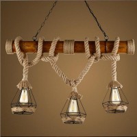 Retro Vintage Seilleuchte Seil Lichter Kronleuchter Rustikal Hanfseil Eisen Leuchter Pendelleuchte Runde Hängend Eisen Käfig Hängelampe Handgewebt Deckenlampe Beleuchtung 3 * E27 Edison Esstischlampe