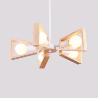 Pendelleuchte Hängetisch Esstisch 5-Lampe Pendelleuchte Holz und Metall Hängelampe Retro für Esszimmer