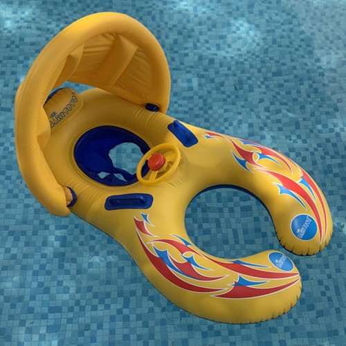 Verdickter Mutter- und Kindersitzring Schwimmring abnehmbare Markise Säuglingsschwimmsitzboot mit Baldachin Eltern-Kind-Version
