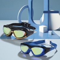 Schwimmbrille mit großem Rahmen für Erwachsene, galvanisch, flach, leicht, wasserdicht, beschlagfrei, verpackt, Taucherbrille, Schwimmbrille