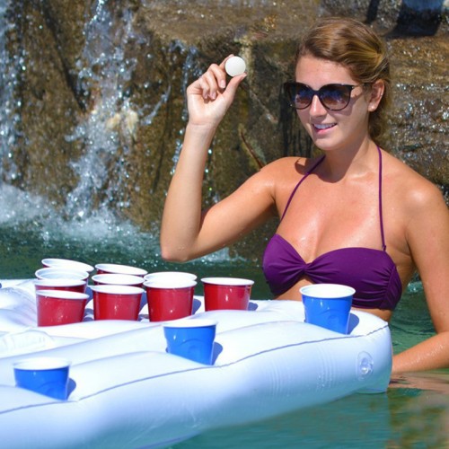 PVC aufblasbarer Biertisch schwimmende Reihe Strand Freizeit Unterhaltung weiß blau 28 Cup Loch schwimmende Reihe