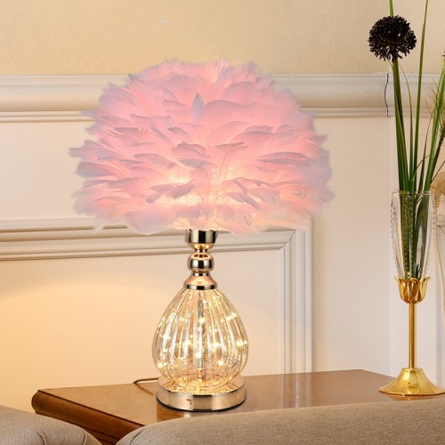 Nette Girly LED-Schlafzimmer-Nachttisch-Lampen-Mode-kreative rosa Feder-Lampe