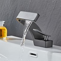 Badezimmer-Waschbecken-Wasserfall-Wasserhahn, Einhebelmischer aus massivem Messing für heißes und kaltes Wasser, Waschtisch-Waschtischarmatur inklusive zwei Schläuchen