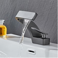 Badezimmer-Waschbecken-Wasserfall-Wasserhahn, Einhebelmischer aus massivem Messing für heißes und kaltes Wasser, Waschtisch-Waschtischarmatur inklusive zwei Schläuchen