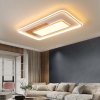 Moderne Deckenleuchte, quadratische LED-Deckenleuchte für bündige Montage, stufenloses Dimmen mit Fernbedienung, moderne Deckenleuchte aus Acryl und Holz für Esszimmer, Wohnzimmer, Schlafzimmer, Eingangsbereich, Eingangskorridor