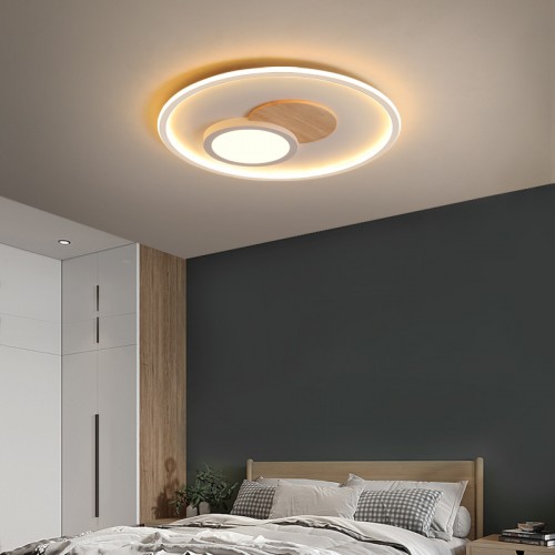 Nordische Moderne LED-Deckenleuchte, stufenloses Dimmen mit Fernbedienung, ultradünne Deckenleuchte in der Nähe von rundem Acryl und Holz für Wohnzimmer, Schlafzimmer, Esszimmer